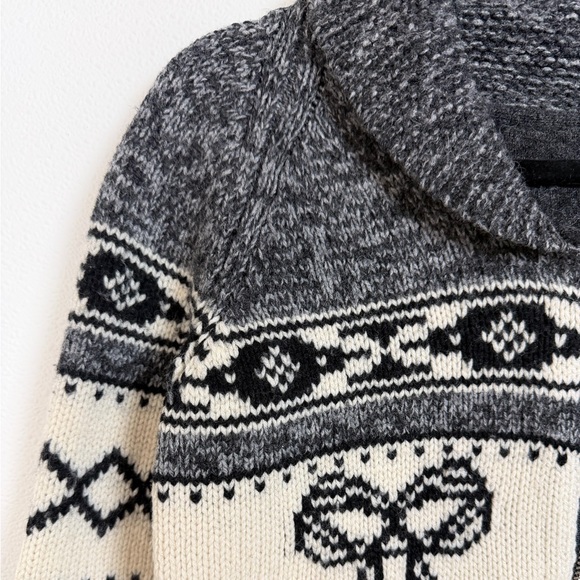 TNA Lambswool Fair Isle Zip Cardigan Sweater Ram Motif Grey Cream Size Small - Picture 5 of 16
